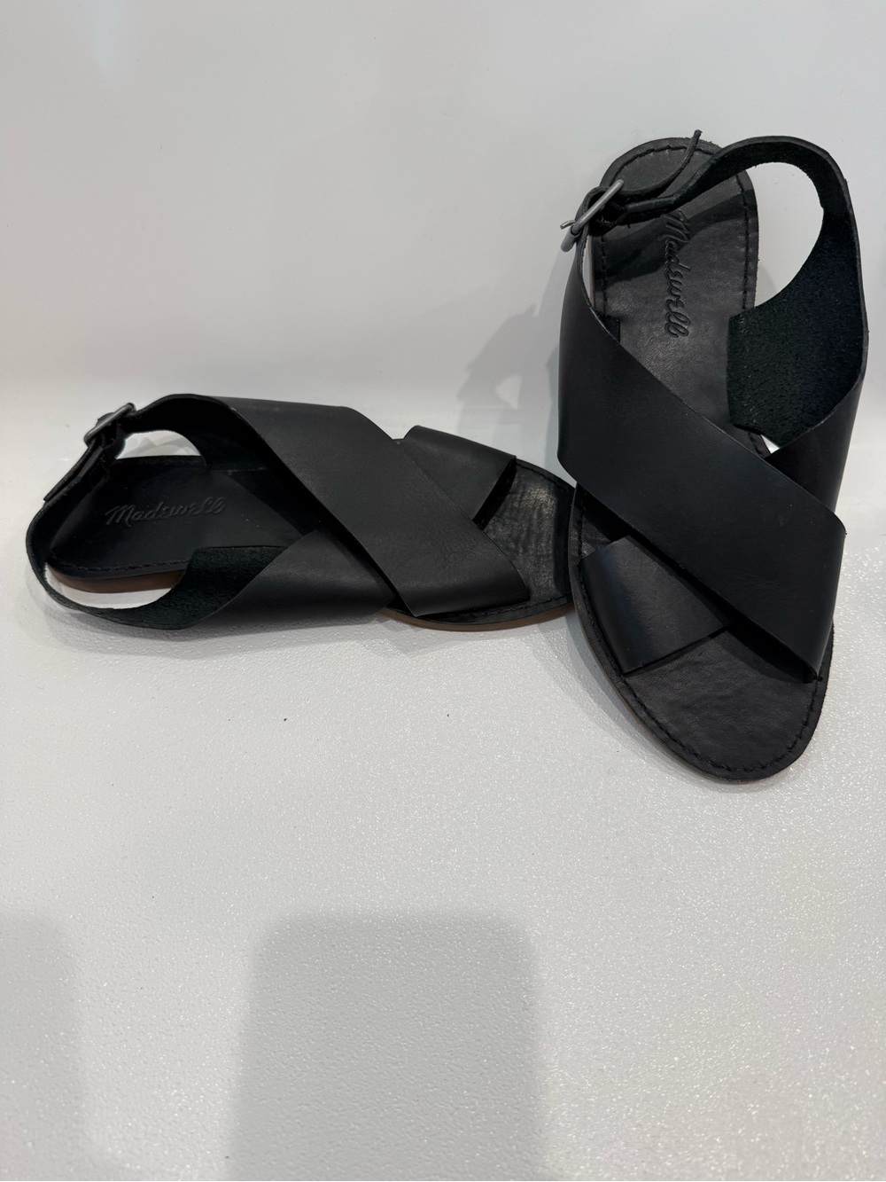 Madewell Black Leather Cross-Strap Sling Sandals